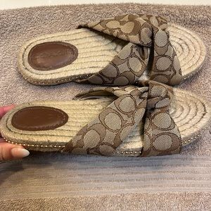 Coach Tan Signature Canvas Knotted Slide Sandals